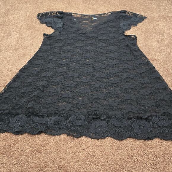 Just Sexy Lingerie XL Black Lace Nightgown Top Flutter Cap Sleeves New - Picture 8 of 9